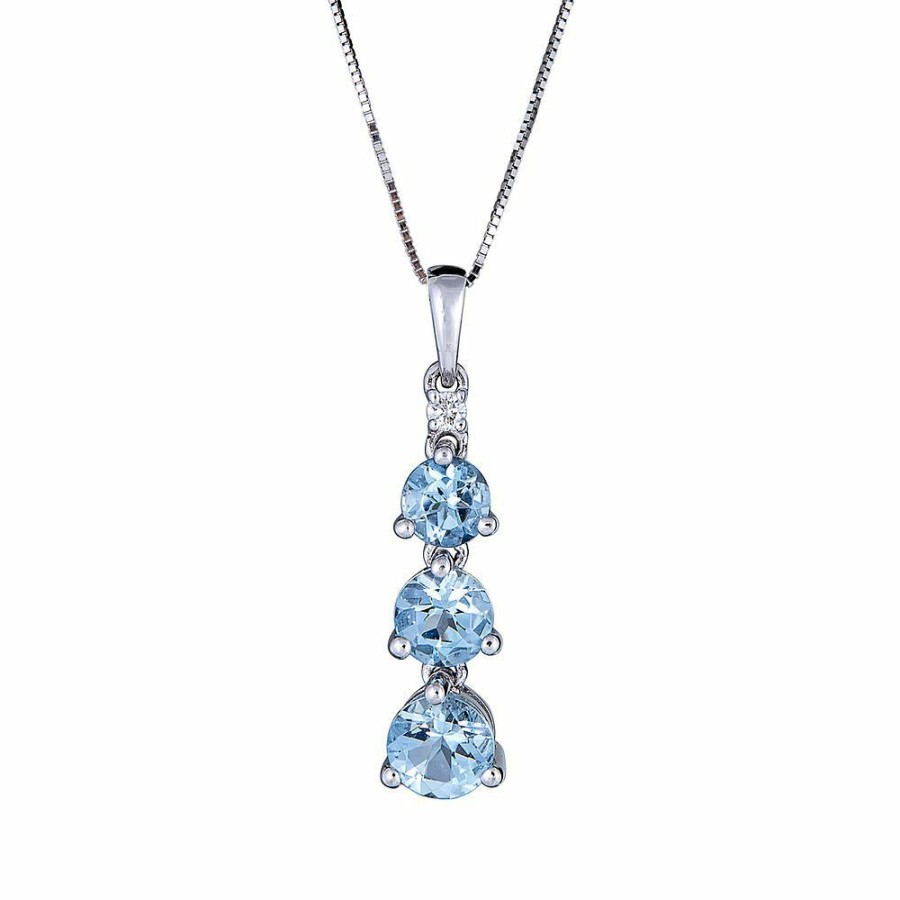 Pendants * | Prefential Price Aquamarine Pendant With Three-Stone Design In 10K White Gold