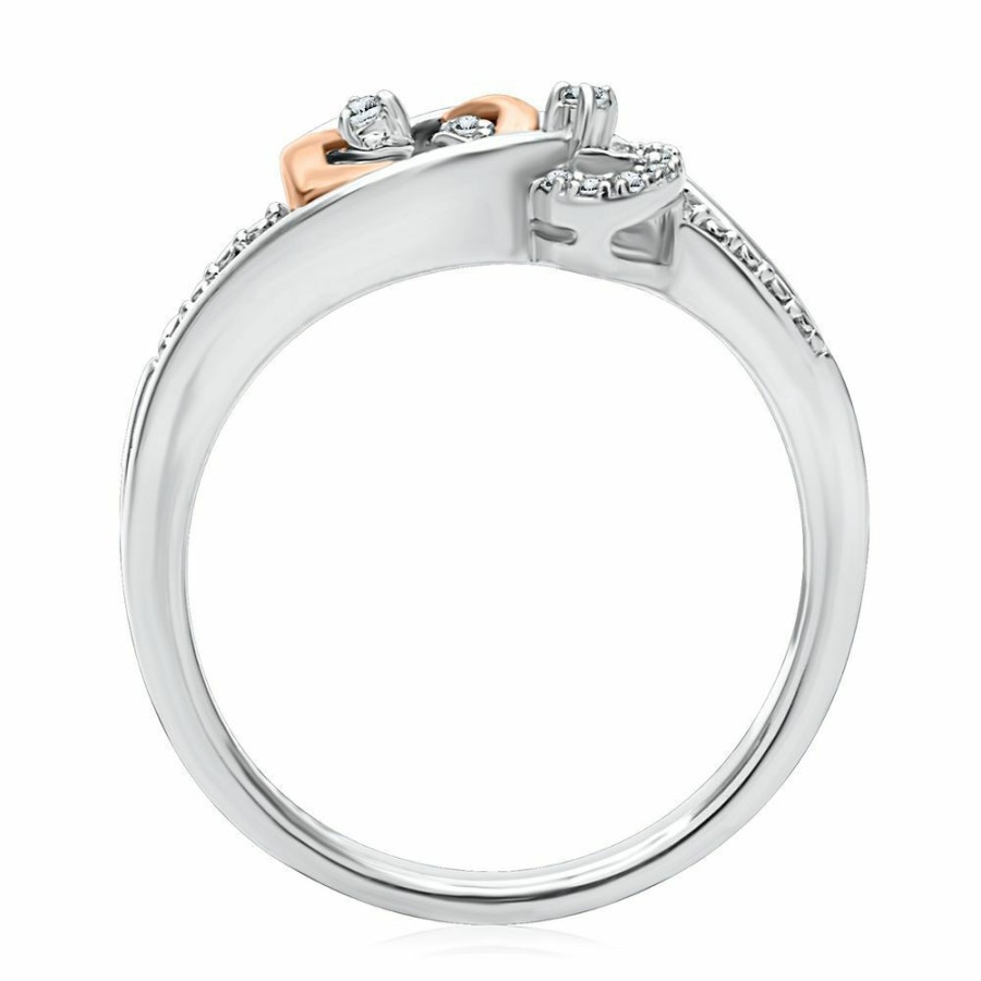 Rings * | Sales Online Diamond Double Heart Promise Ring In Sterling Silver & 10K Rose Gold