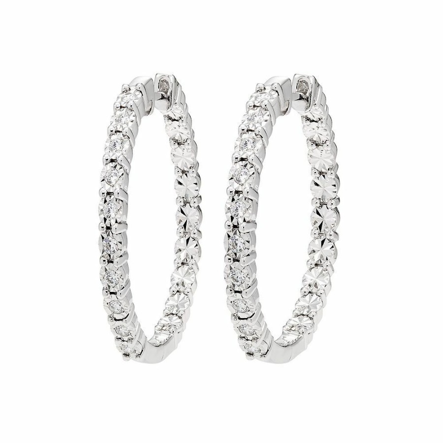 Earrings * | Limit Offer 1/2 Ct. Tw. Diamond Illusion Hoop Earrings In Sterling Silver