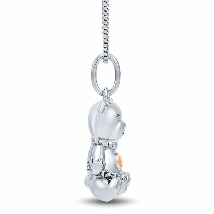 Pendants * | Half Off Teddy Bear Pendant With Diamond Accents In Sterling Silver & 14K Rose Gold