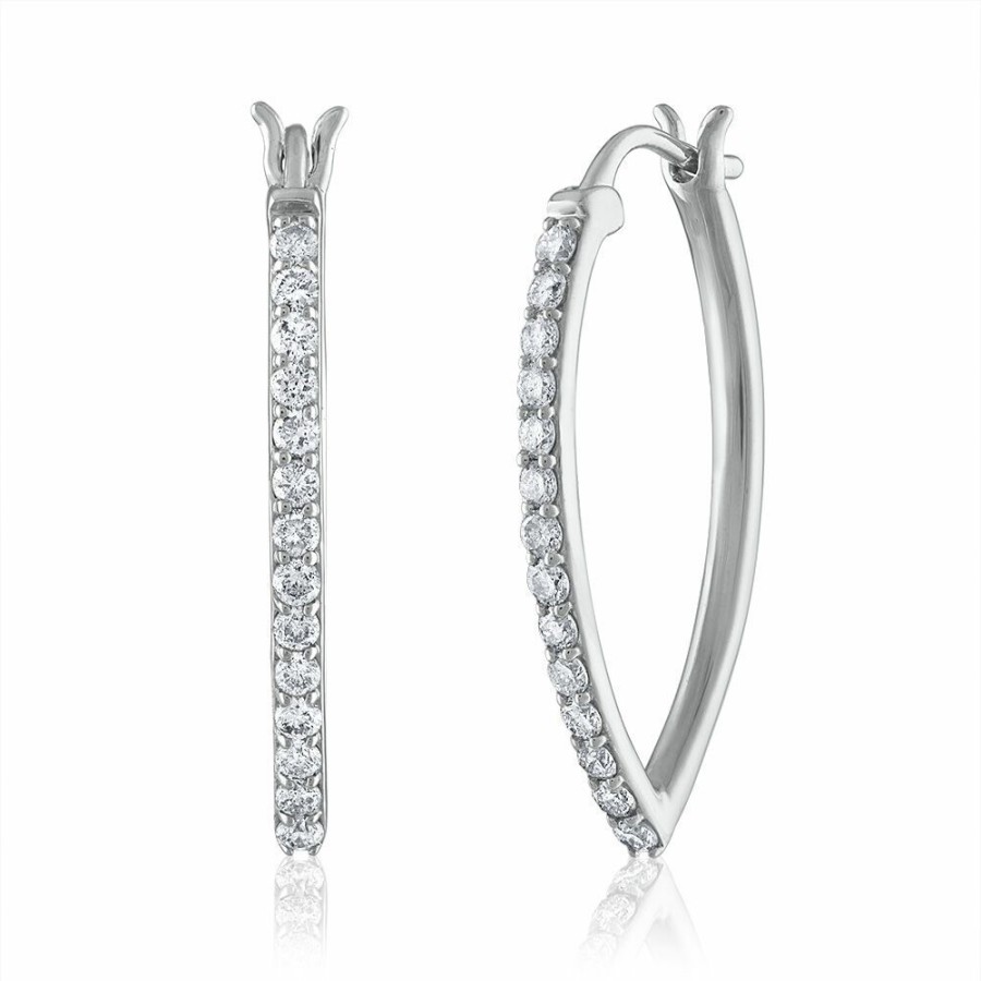 Earrings * | On Sale Diamond Hoop Earrings In 10K White Gold (1/2 Ct. Tw.)