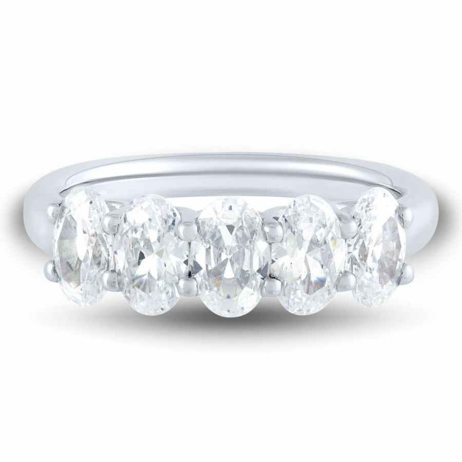 Wedding * | Super Specials Lab Grown Diamond Five-Stone Oval Anniversary Band In 14K White Gold (1 1/2 Ct. Tw.)