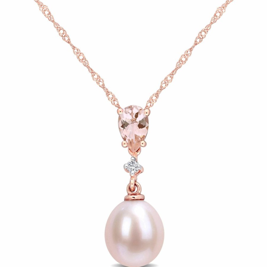 Pendants * | On Sale Pink Pearl Pendant With Morganite And Diamond Accent In 10K Rose Gold