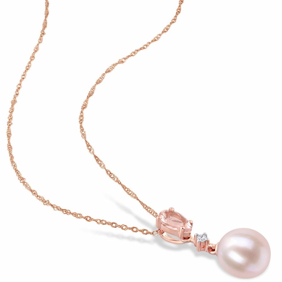 Pendants * | On Sale Pink Pearl Pendant With Morganite And Diamond Accent In 10K Rose Gold