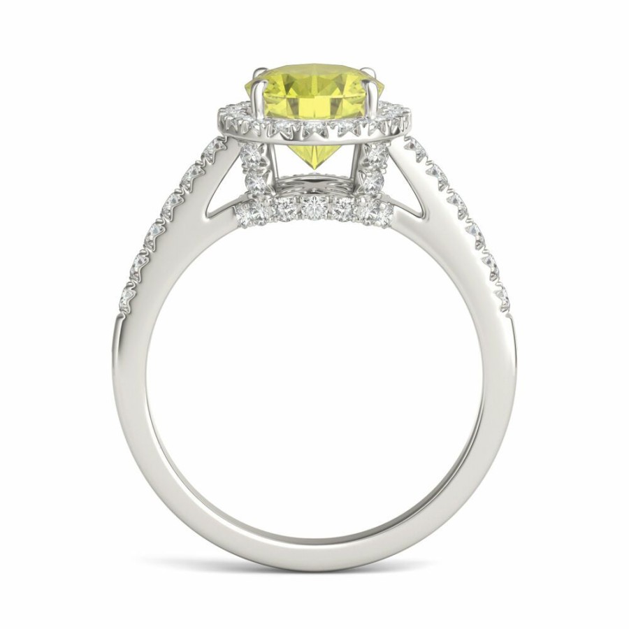 Rings * | Half Off Oval Yellow Moissanite Halo Ring In 14K White Gold