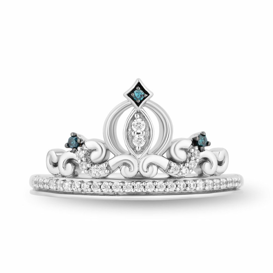 Rings * | Clearance Sale Cinderella White And Blue Diamond Carriage Ring In Sterling Silver (1/6 Ct. Tw.)