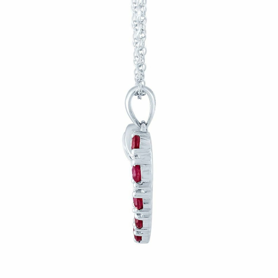 Pendants * | Clearance Sale Ruby & Diamond Heart Pendant In 10K White Gold