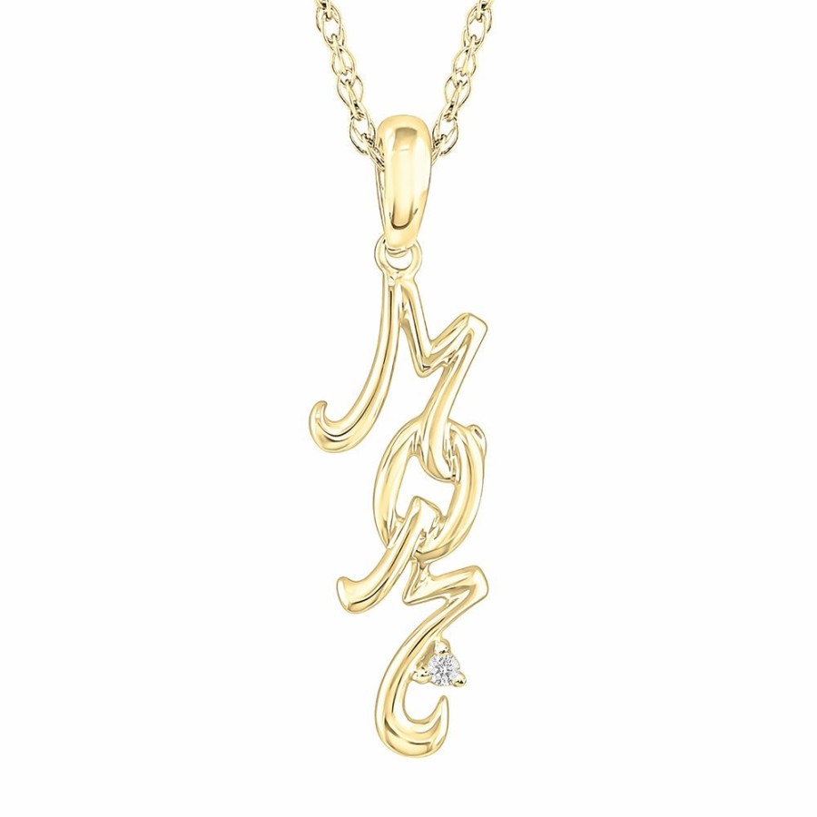 Pendants * | Special Price Diamond Accent Mom Pendant In 10K Yellow Gold