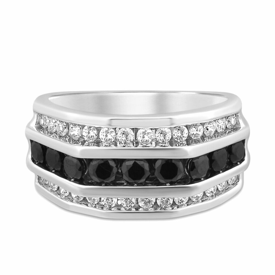 Accessories * | Half Off Men'S Three-Row Diamond Ring With Treated Black Diamonds In 10K White Gold (2 Ct. Tw.)