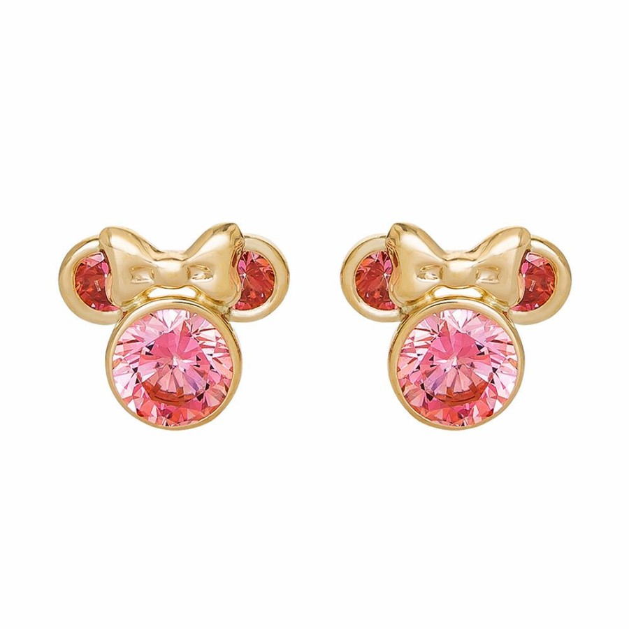 Earrings * | Special Offers Pink Cubic Zirconia Minnie Mouse Earrings In 14K Yellow Gold