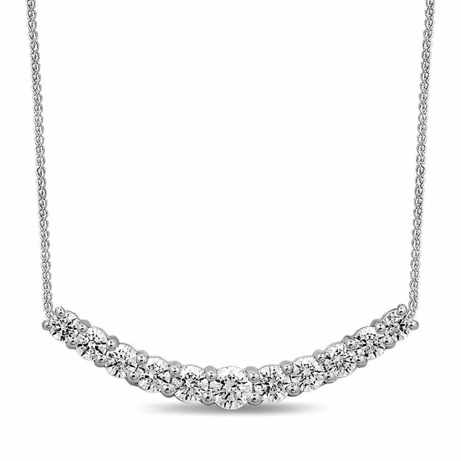 Necklace * | Special Offer 1 1/2 Ct. Tw. Diamond Curved Bar Necklace In 14K White Gold