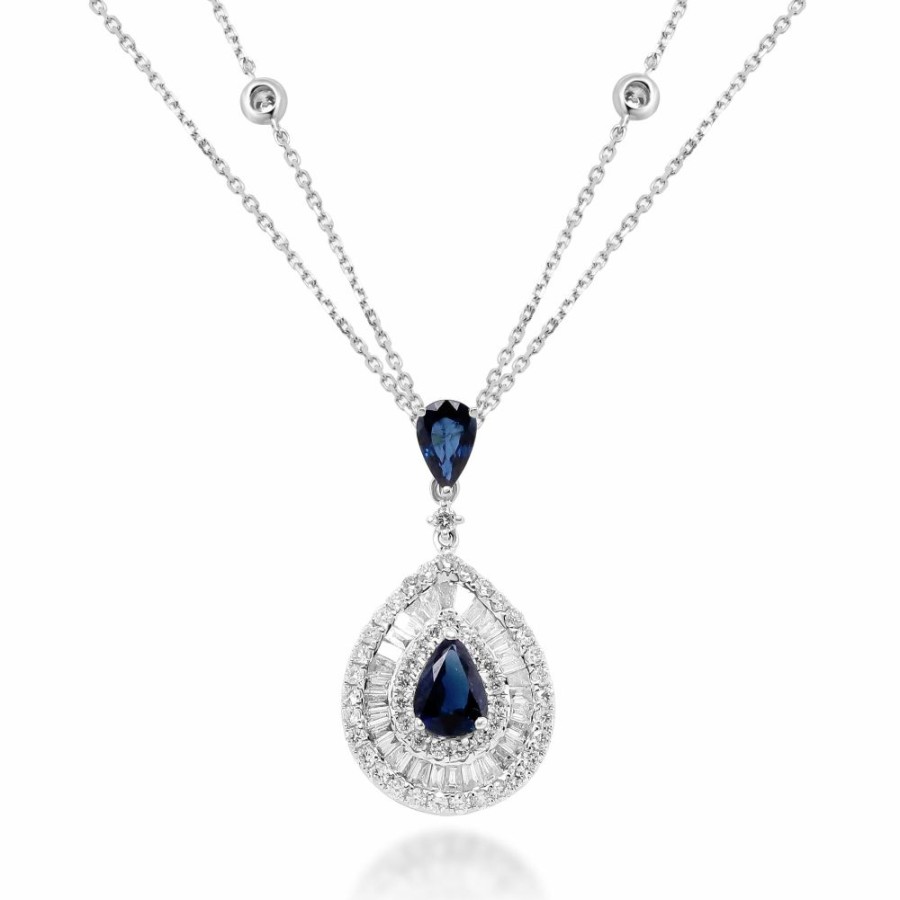 Pendants * | Special Price Blue Sapphire And Diamond Pendant In 14K White Gold (1 Ct. Tw.)