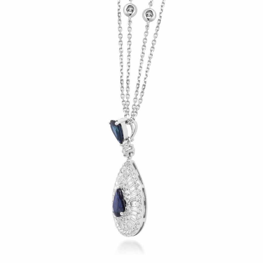 Pendants * | Special Price Blue Sapphire And Diamond Pendant In 14K White Gold (1 Ct. Tw.)