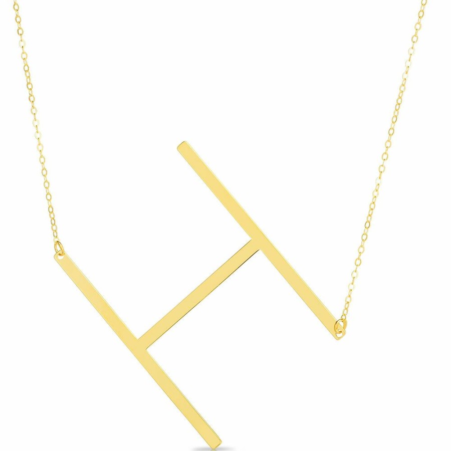 Necklace * | Clearance "H" Initial Necklace In 14K Yellow Gold