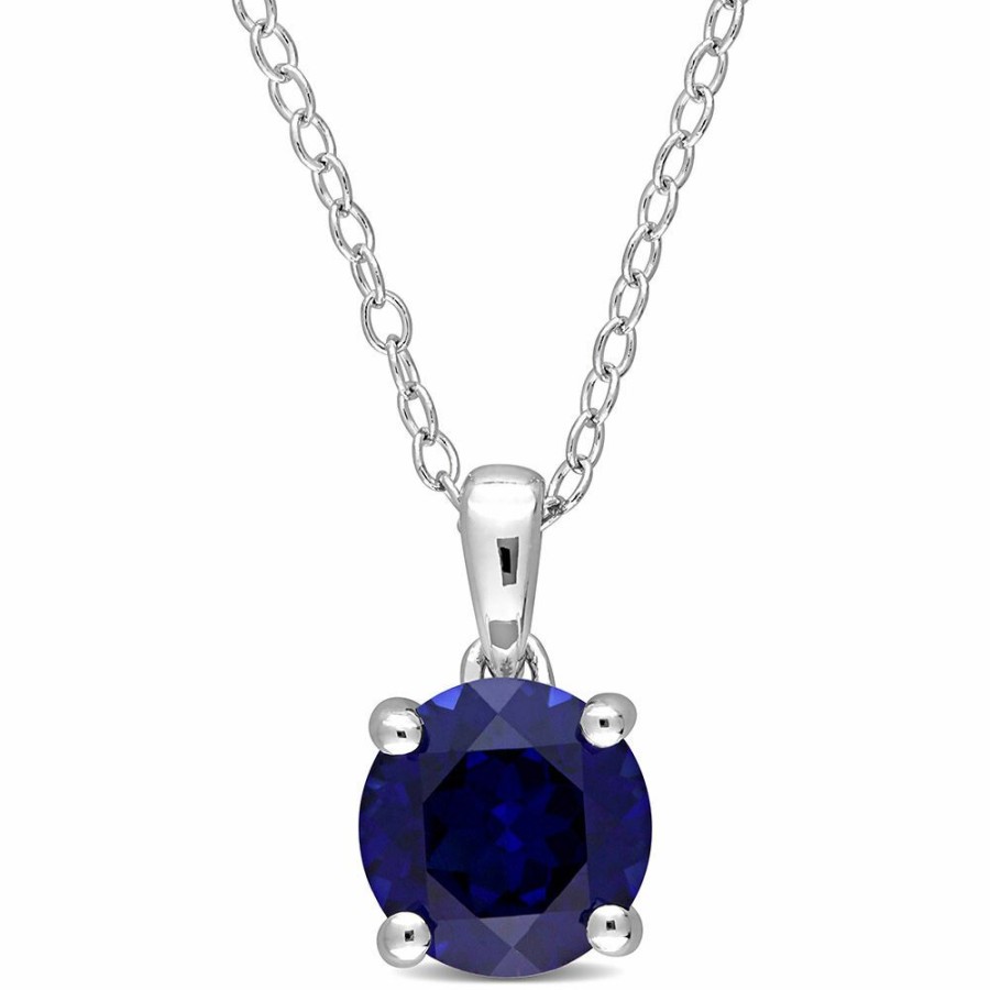 Pendants * | Limit Offer Lab Created Blue Sapphire Pendant In Sterling Silver