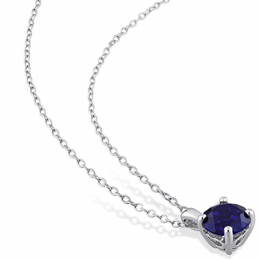 Pendants * | Limit Offer Lab Created Blue Sapphire Pendant In Sterling Silver