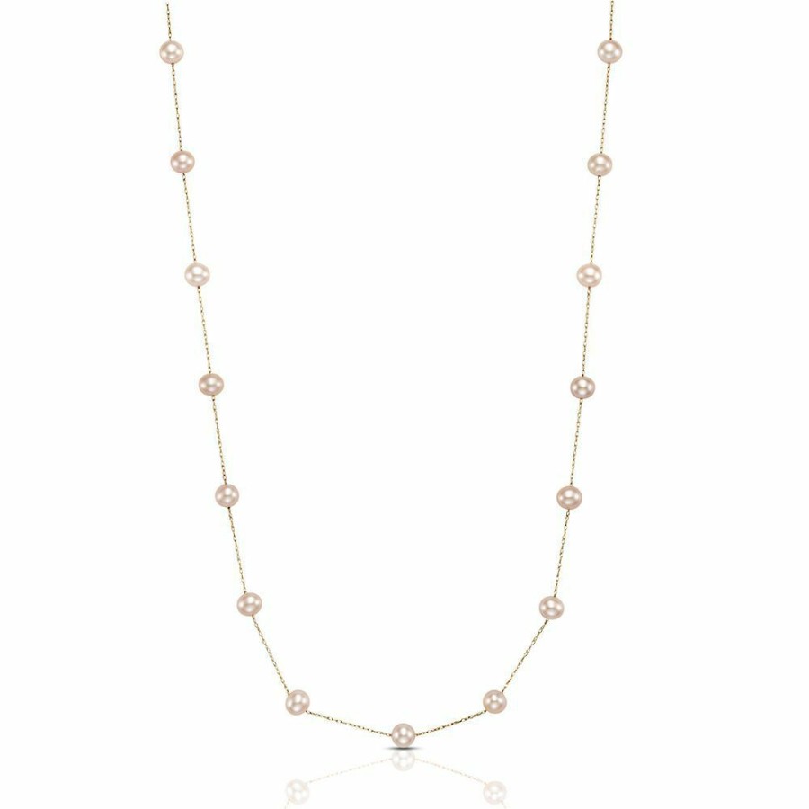 Necklace * | Clearance Pink Freshwater Cultured Pearl Tincup Necklace In 14K Rose Gold