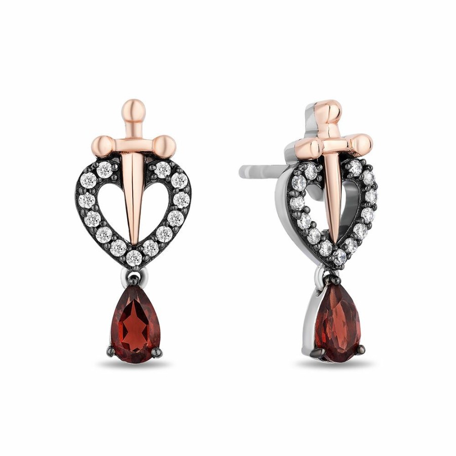 Earrings * | Limit Offer Evil Queen Diamond & Garnet Earrings In Sterling Silver & 10K Rose Gold (1/8 Ct. Tw)