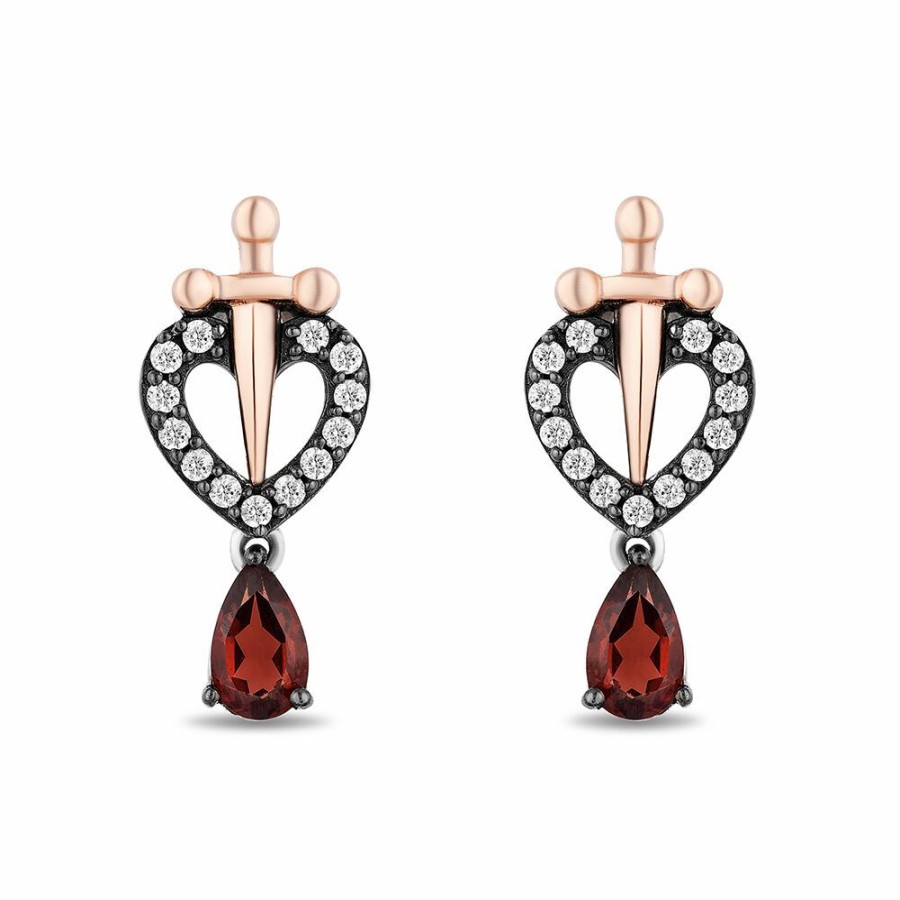 Earrings * | Limit Offer Evil Queen Diamond & Garnet Earrings In Sterling Silver & 10K Rose Gold (1/8 Ct. Tw)