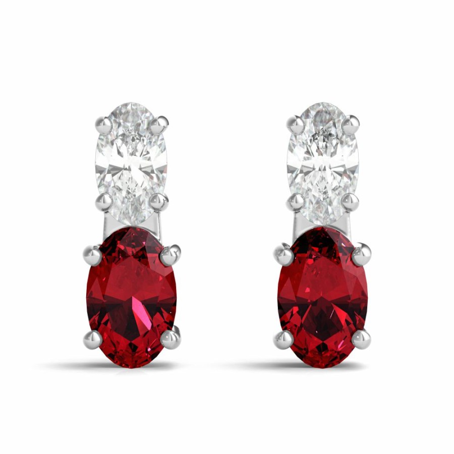 Earrings * | Half Off Lab Created Ruby Earrings With Lab Created White Sapphires In Sterling Silver