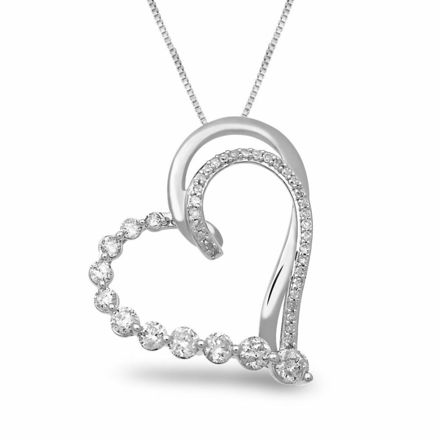 Pendants * | Prefential Price Diamond Journey Heart Pendant In 10K White Gold (1/2 Ct. Tw.)