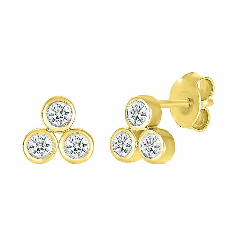 Earrings * | Prefential Price Diamond Three-Stone Stud Earrings In 10K Yellow Gold (1/5 Ct. Tw.)