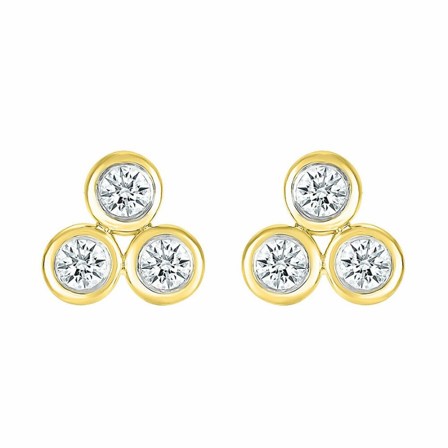 Earrings * | Prefential Price Diamond Three-Stone Stud Earrings In 10K Yellow Gold (1/5 Ct. Tw.)