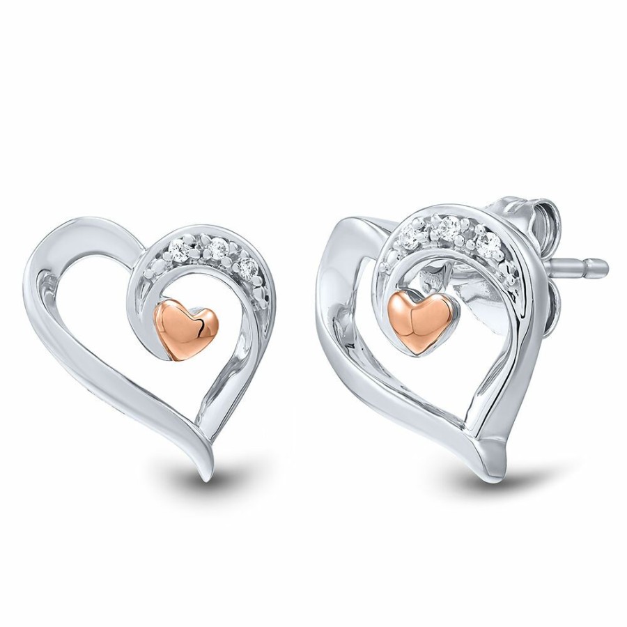 Earrings * | On Sale Diamond Heart Earrings In Sterling Silver