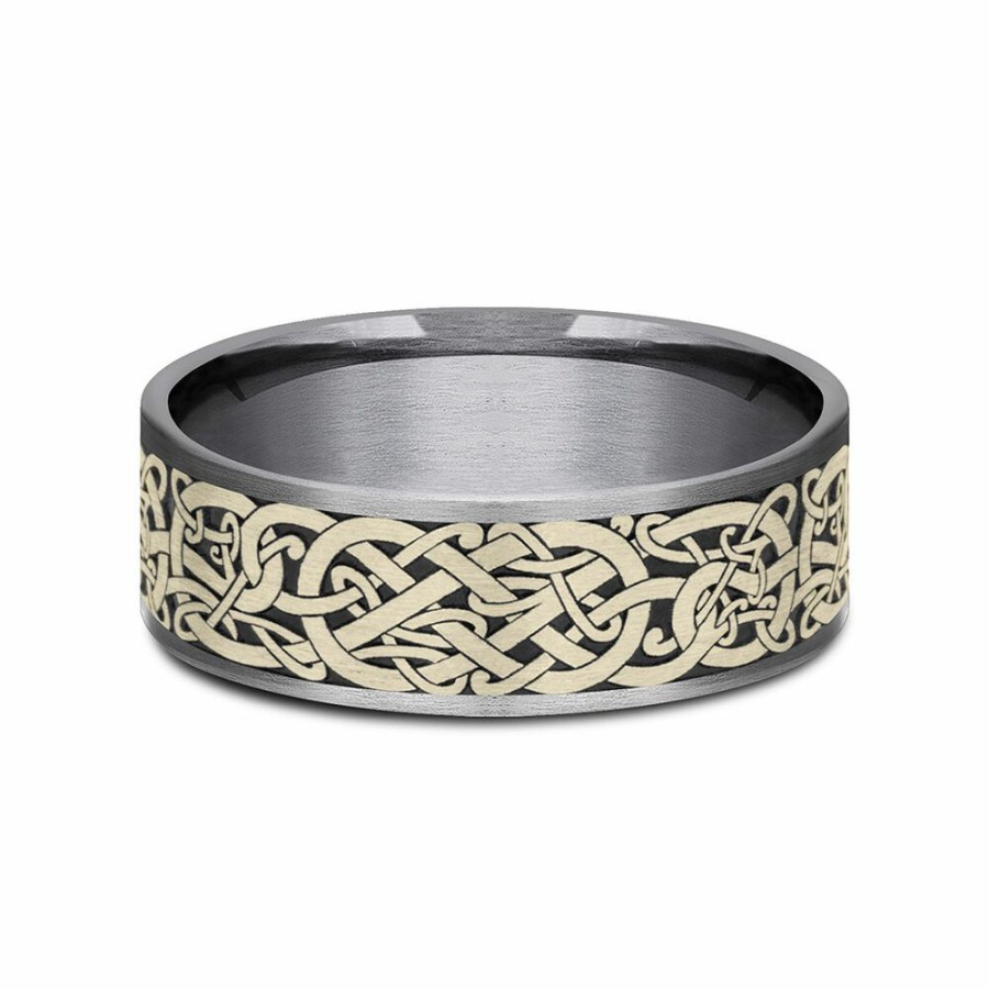 Accessories * | Special Price Men'S Viking Knot Tantalum Band With 14K Yellow Gold, 7.5Mm