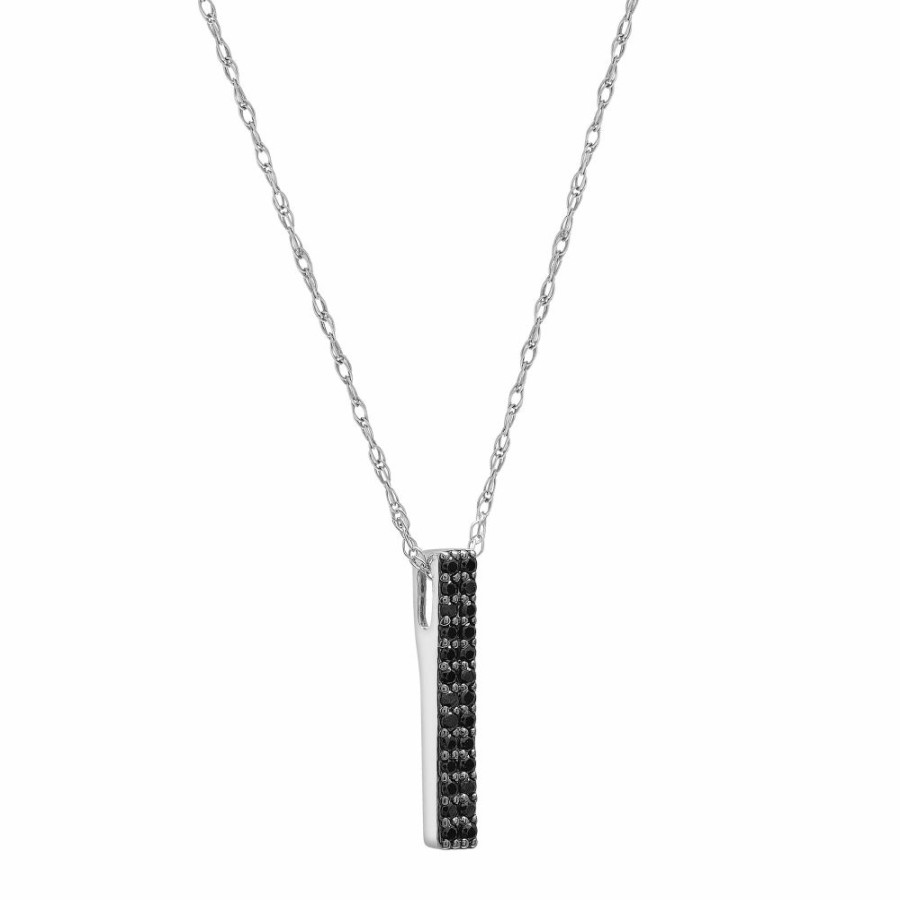 Pendants * | Clearance Sale Black Diamond Vertical Bar Pendant In 10K White Gold (1/10 Ct. Tw.)