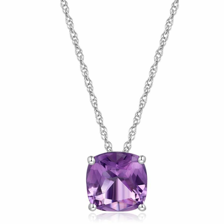 Pendants * | Limit Offer Amethyst Pendant In 10K White Gold