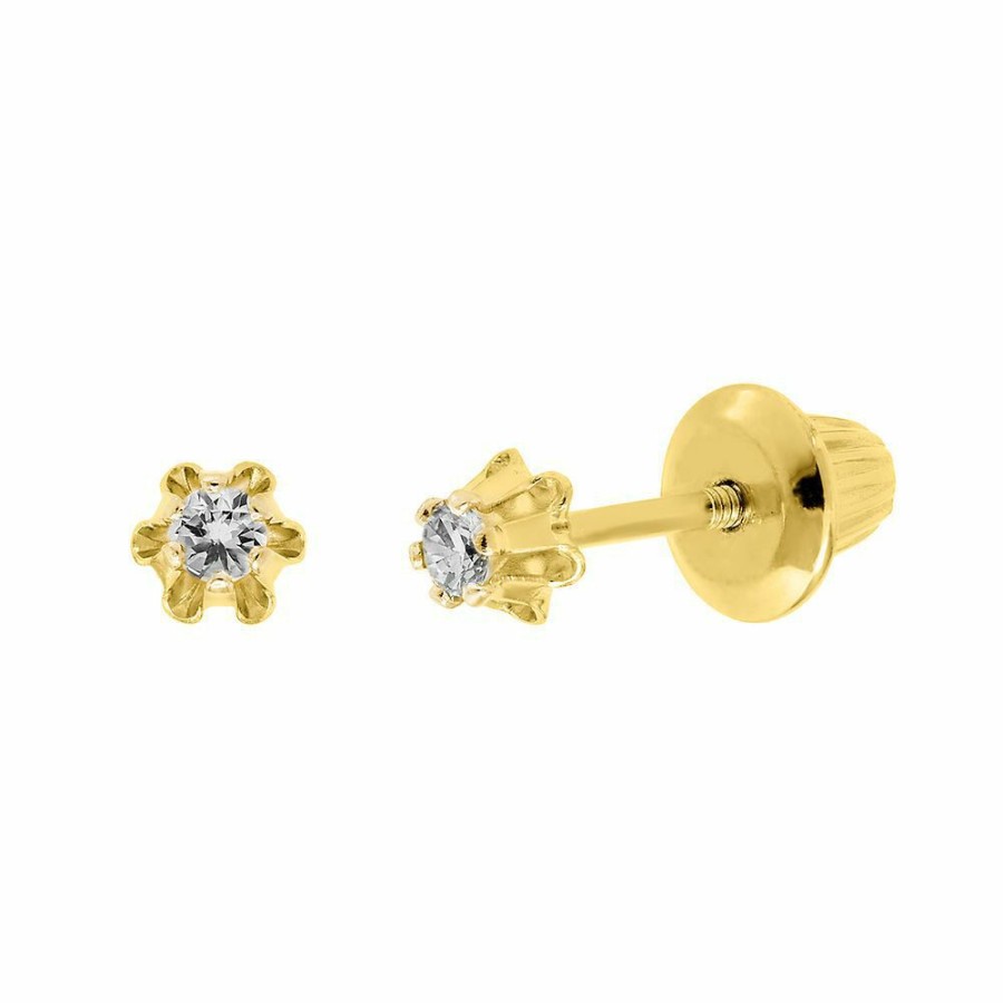 Earrings * | Special Offer Children'S Diamond Stud Earrings In 14K Yellow Gold