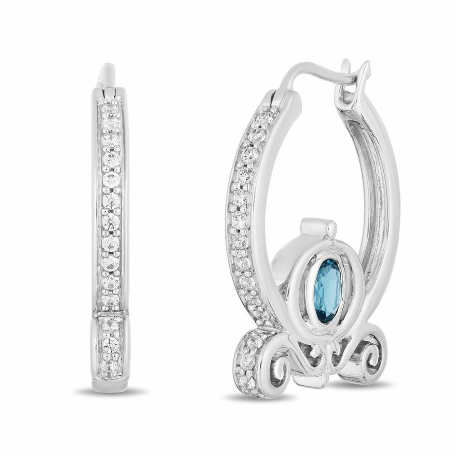 Earrings * | On Sale Cinderella 70Th-Anniversary Earrings With Diamonds & Blue Topaz In Sterling Silver (1/5 Ct. Tw.)