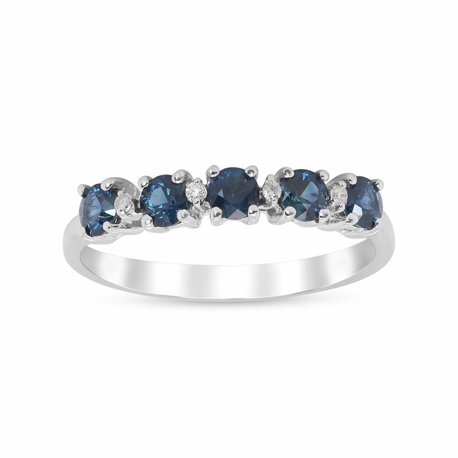 Rings * | Discount Online Diamond & Blue Sapphire Ring In 10K White Gold