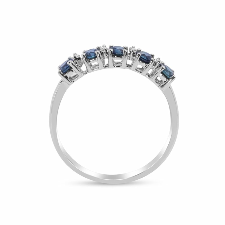 Rings * | Discount Online Diamond & Blue Sapphire Ring In 10K White Gold