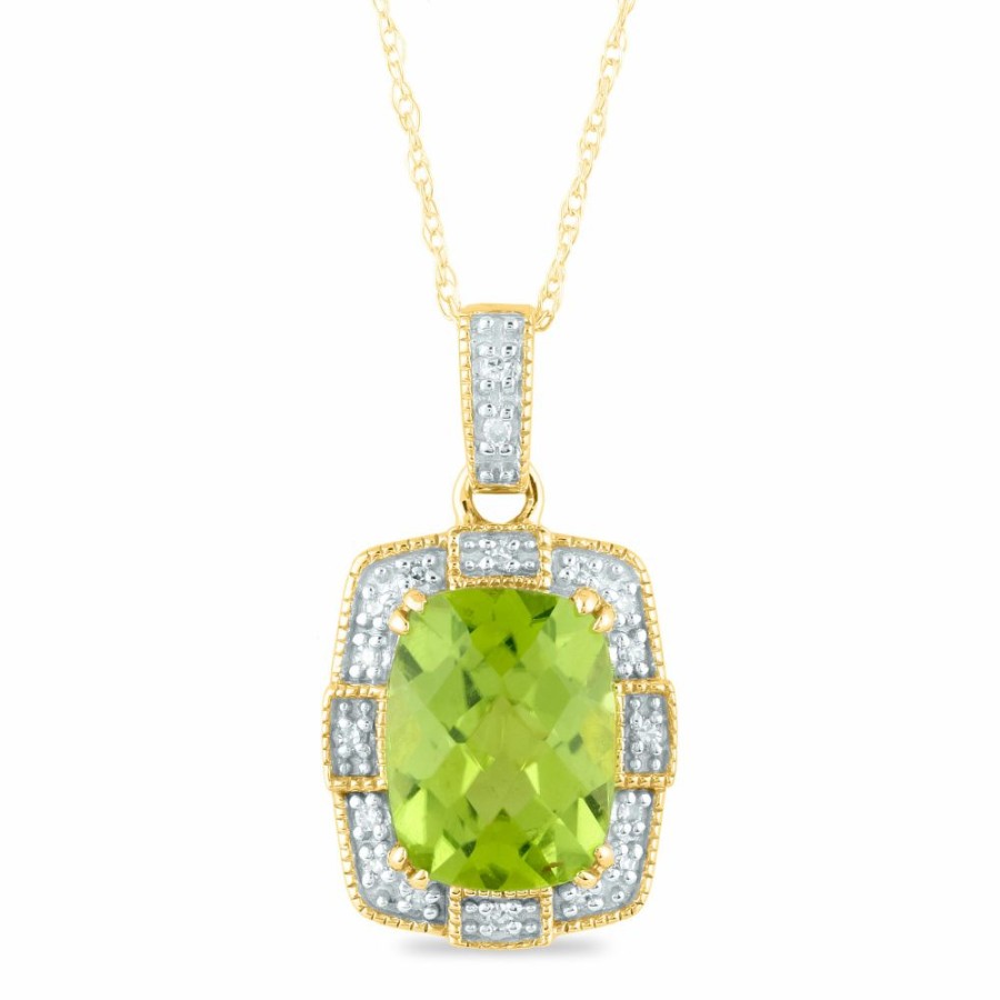 Pendants * | Special Price Peridot And Diamond Accent Pendant In 10K Yellow Gold