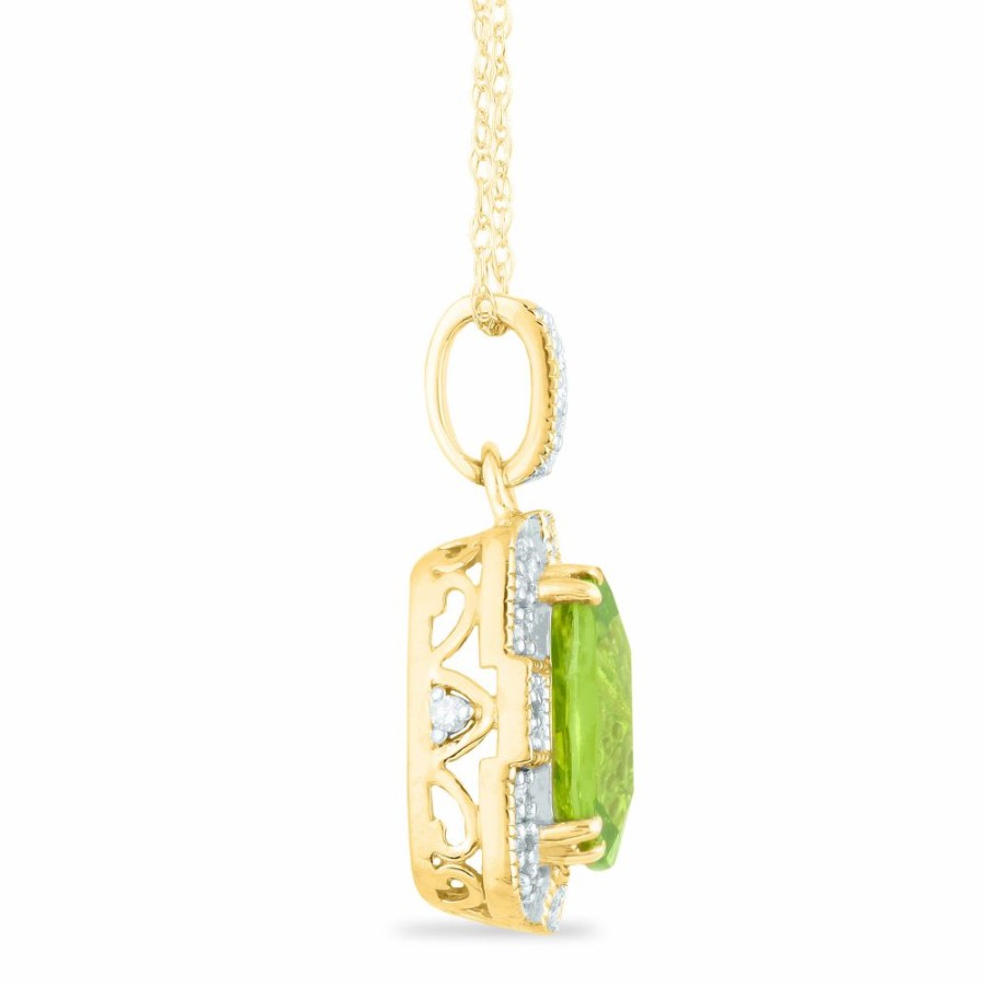 Pendants * | Special Price Peridot And Diamond Accent Pendant In 10K Yellow Gold