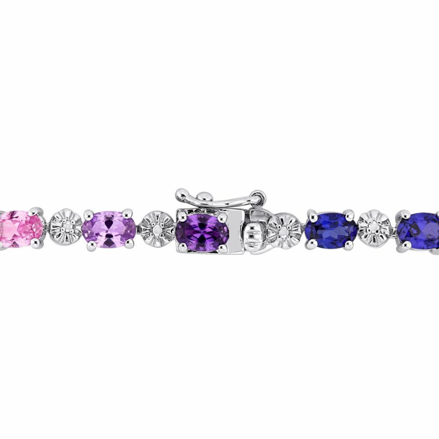 Bracelets * | Limit Offer Multi-Color Lab Created Sapphire Bracelet With Diamond Accents In Sterling Silver