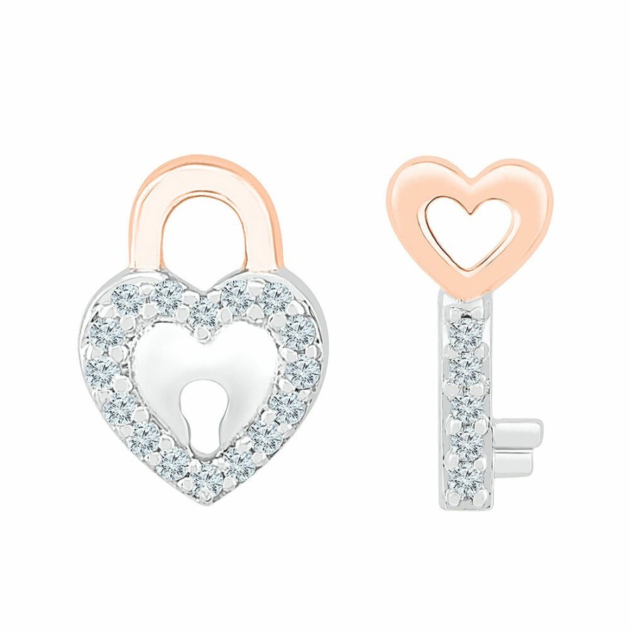 Earrings * | Special Offers 1/10 Ct. Tw. Diamond Lock & Key Stud Earrings In 10K White Gold