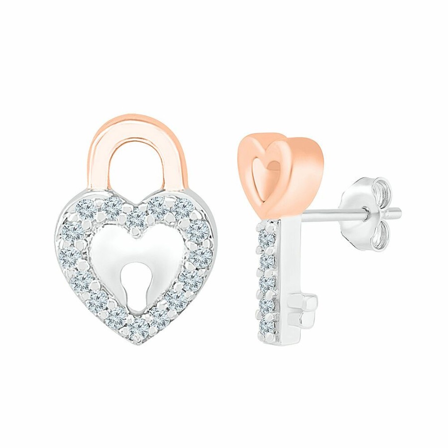 Earrings * | Special Offers 1/10 Ct. Tw. Diamond Lock & Key Stud Earrings In 10K White Gold