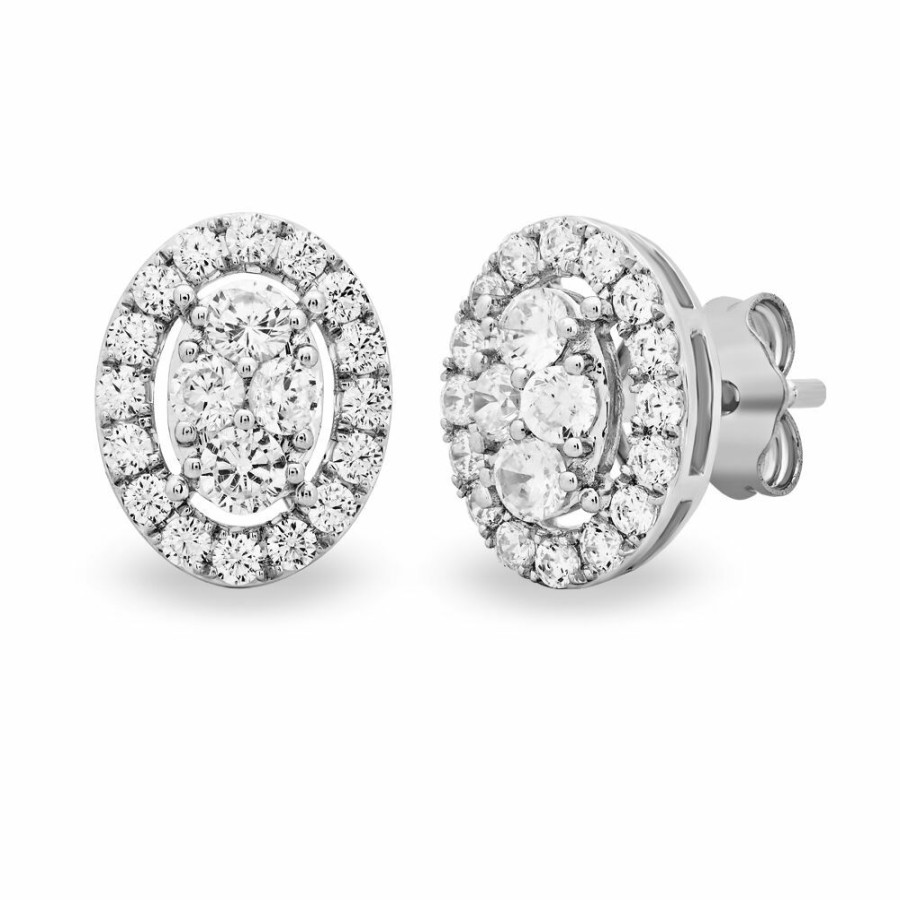 Earrings * | Limit Offer Diamond Oval Cluster Halo Earrings In 10K White Gold (1 Ct. Tw.)