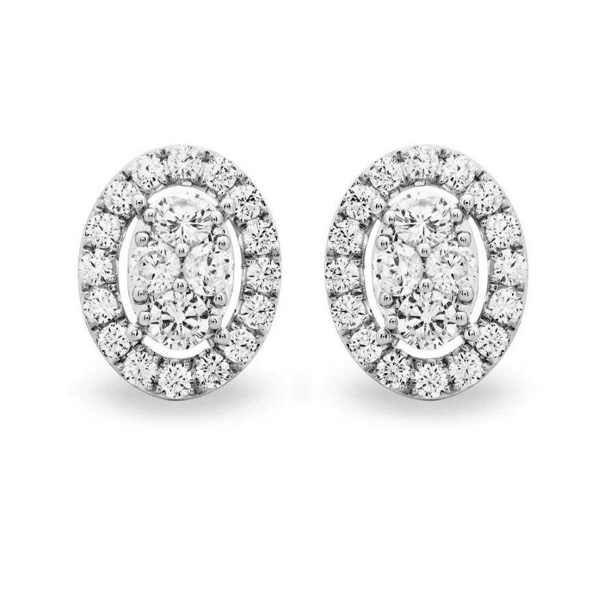 Earrings * | Limit Offer Diamond Oval Cluster Halo Earrings In 10K White Gold (1 Ct. Tw.)