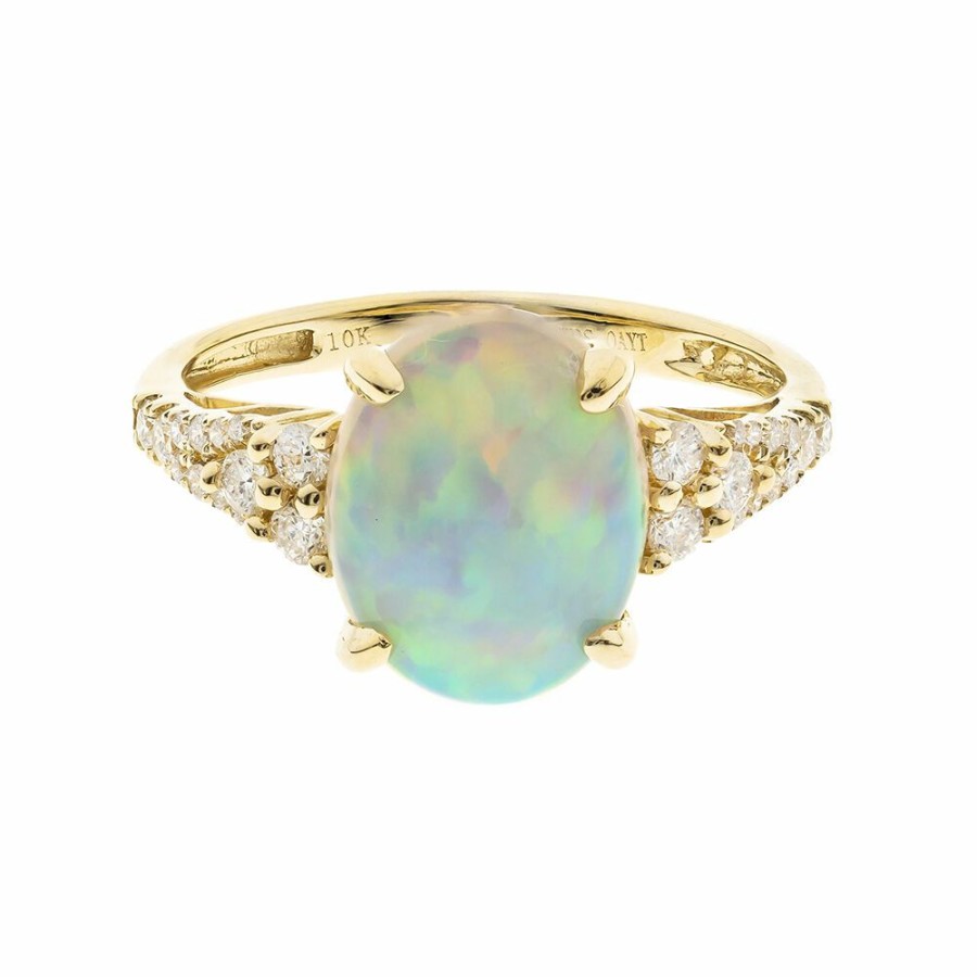 Rings * | Clearance Sale Ethopian Opal & 1/4 Ct. Tw. Diamond Ring In 10K Yellow Gold