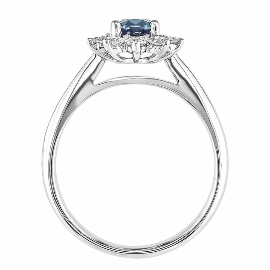 Rings * | Special Offer Oval Blue Sapphire Ring With Diamond Halo In 14K White Gold (5/8 Ct. Tw.)