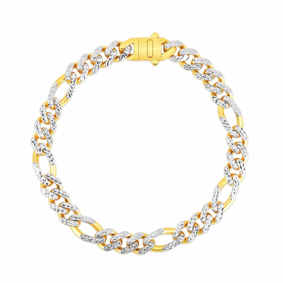 Bracelets * | Super Specials Diamond Cut Figaro Bracelet In 14K Yellow Gold, 8Mm, 8.25"