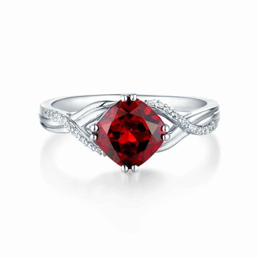 Rings * | Sales Online Garnet & Diamond Ring In 10K White Gold