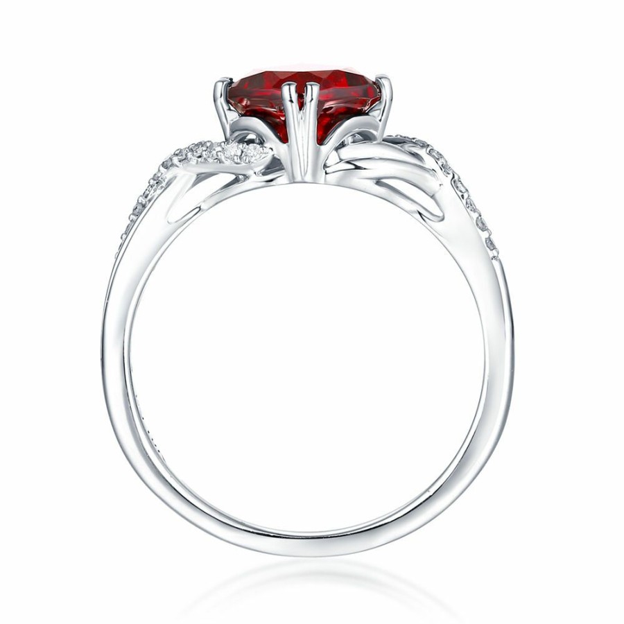 Rings * | Sales Online Garnet & Diamond Ring In 10K White Gold