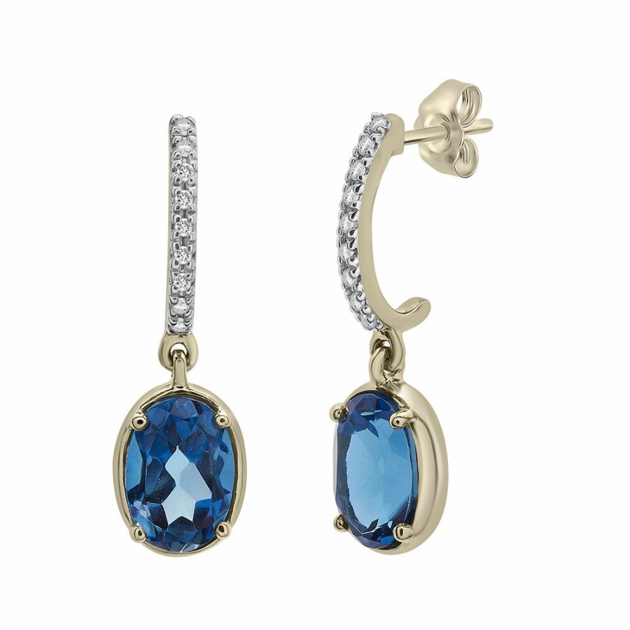 Earrings * | Clearance London Blue Topaz Drop Earrings With Diamond Accent In 10K Yellow Gold