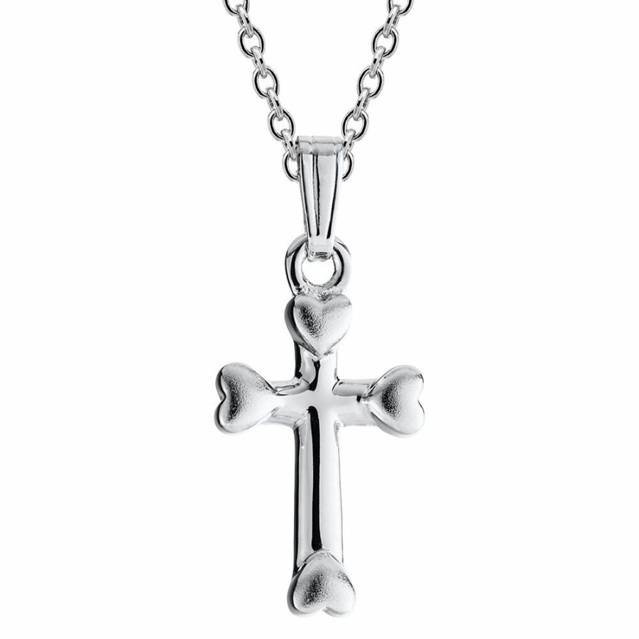 Pendants * | Clearance Children'S Heart Cross Pendant In Sterling Silver