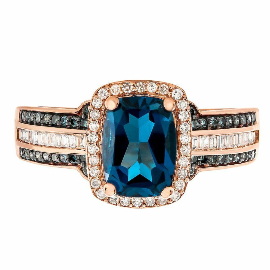 Rings * | On Sale London Blue Topaz & 1/3 Ct. Tw. White & Blue Diamond Ring In 10K Rose Gold